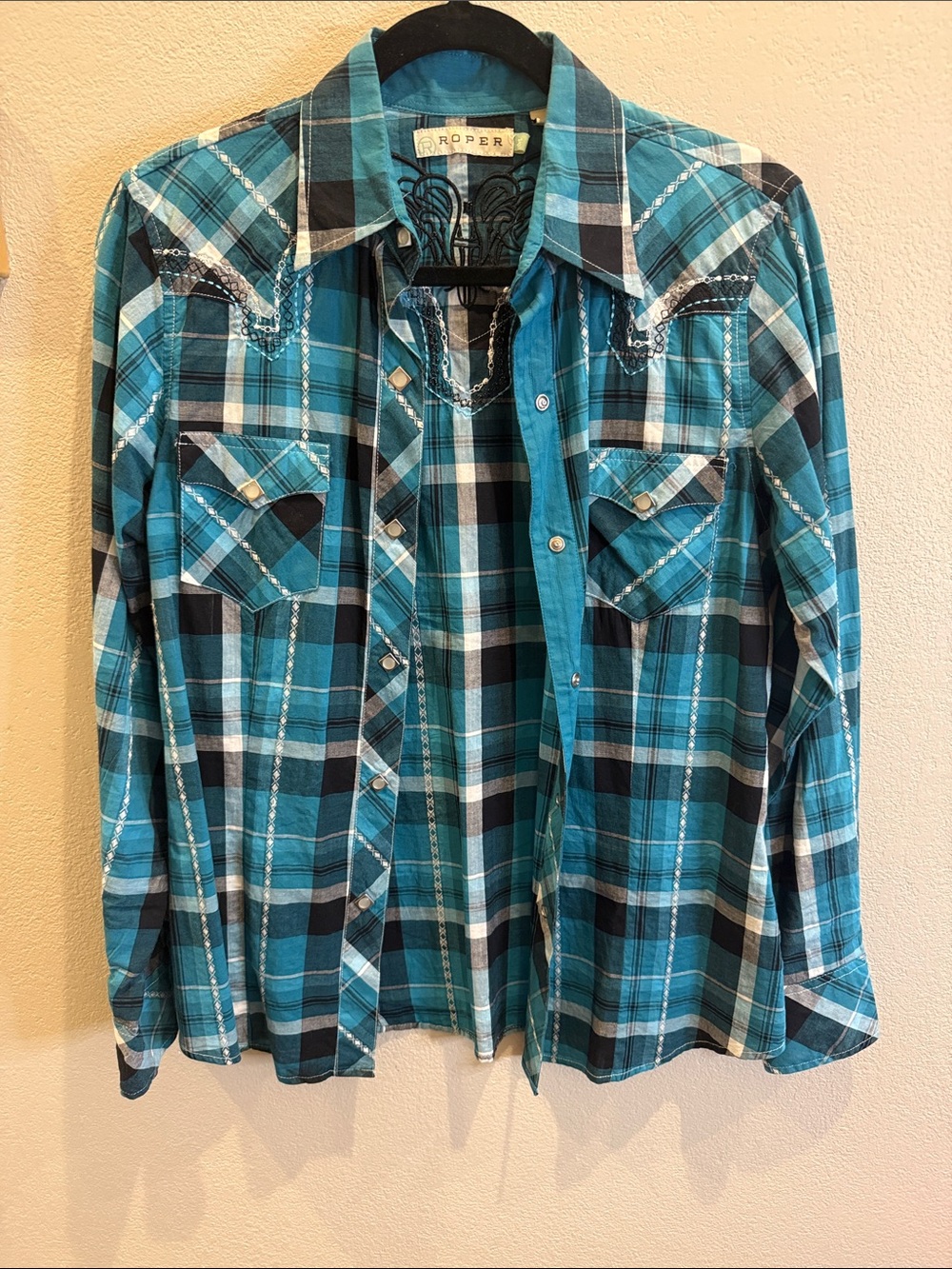 Women’s Roper Teal Plaid Snap-Front Western Shirt